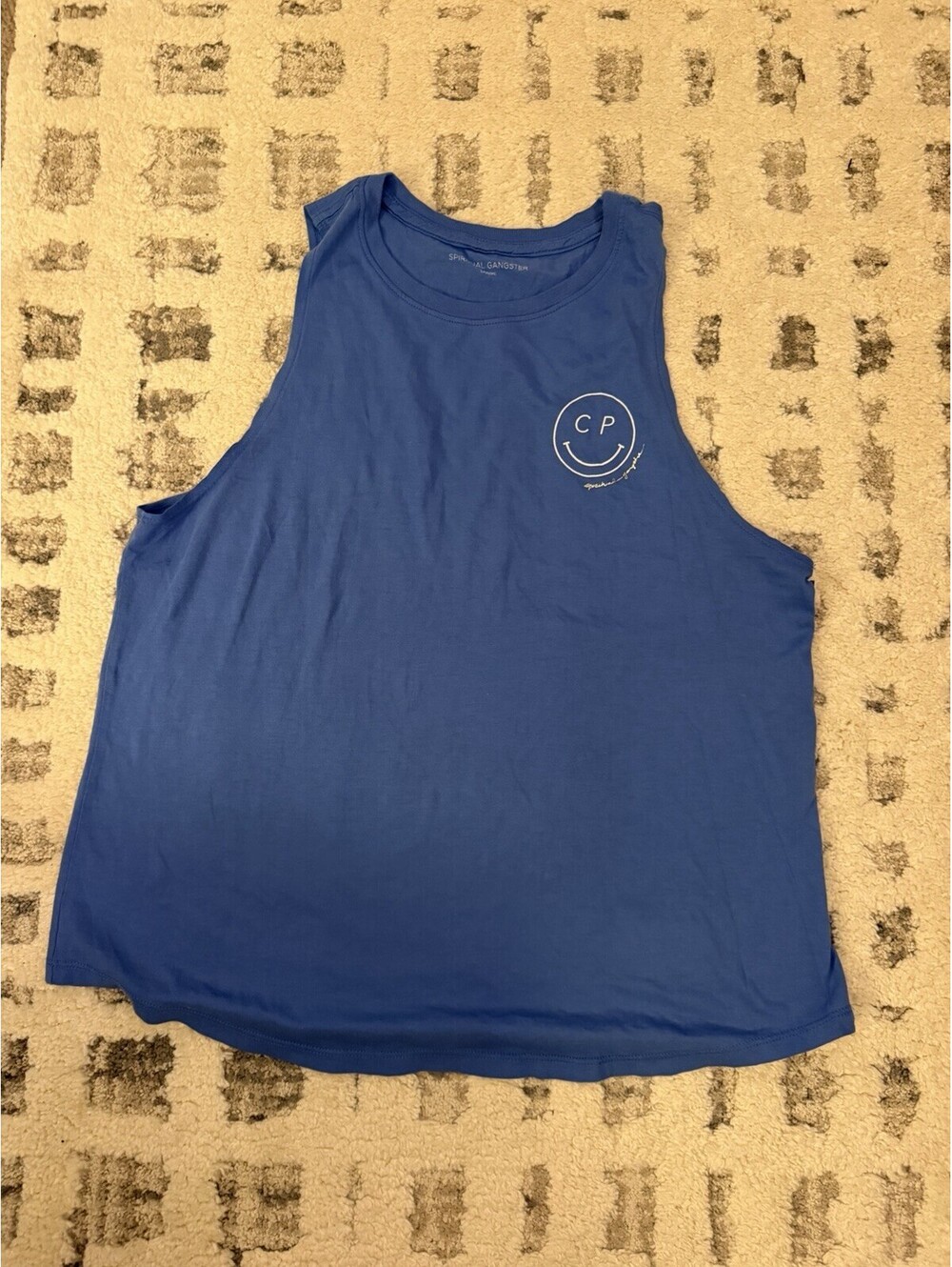 Spiritual Gangster x Club Pilates CP Smiley Muscle Tank Top Royal Blue Size L